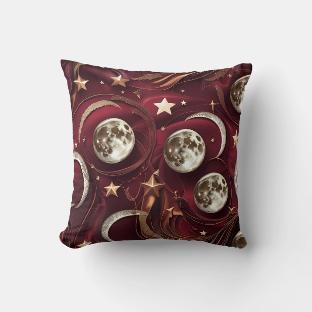 Throw Pillow – Luxury Garnet Red Celestial Moon (Front)