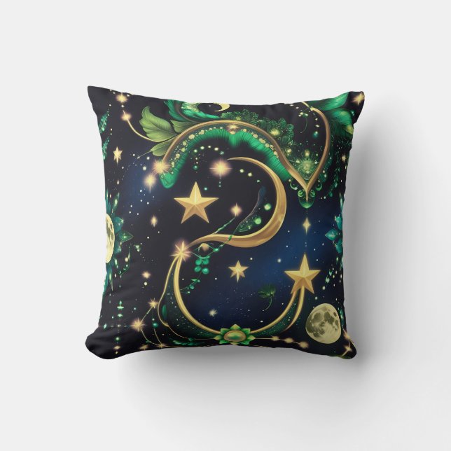 Throw Pillow – Luxury Obsidian Black Celestial (Front)