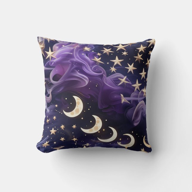 Throw Pillow – Luxury Royal Amethyst Celestial Moo (Front)