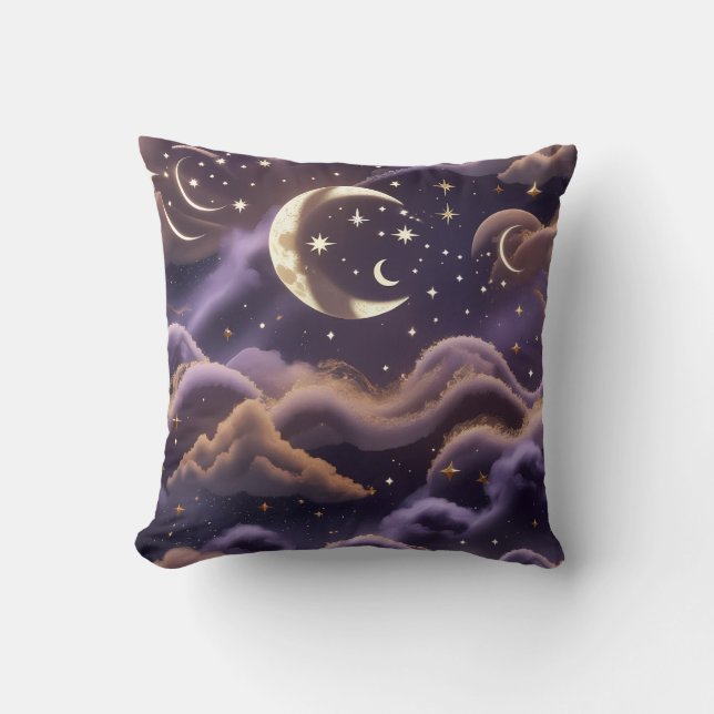 Throw Pillow – Luxury Smoky Celestial Moon (Front)