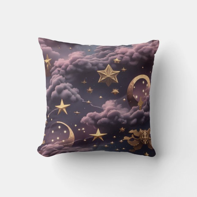 Throw Pillow – Luxury Smoky Plum Celestial Moon (Front)