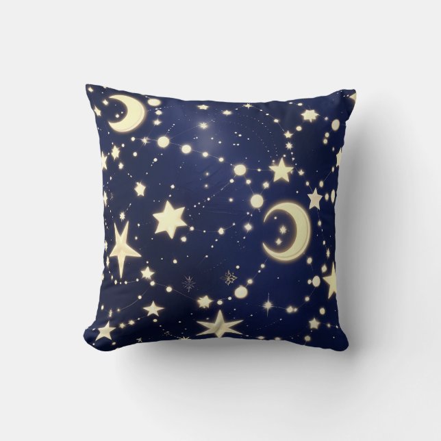 Throw Pillow – Luxury Velvet Navy Celestial Moon (Front)
