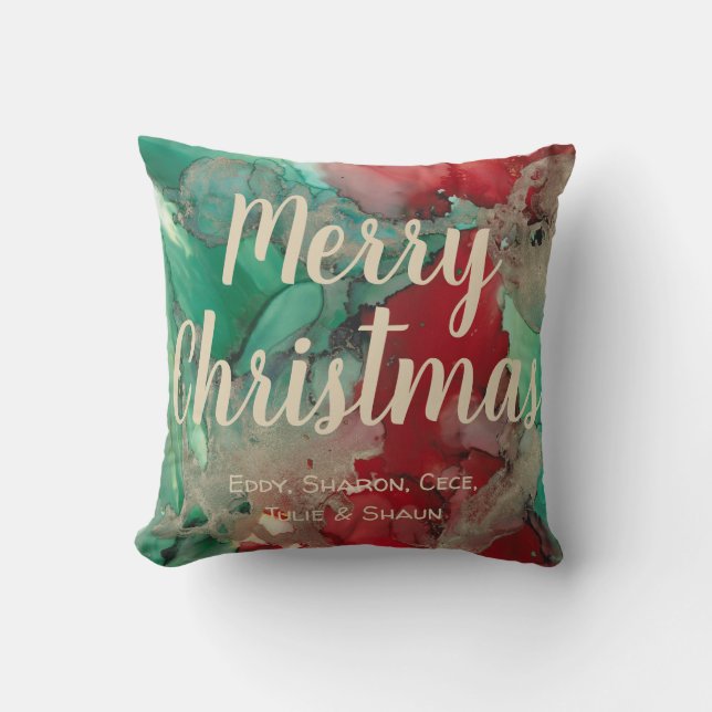 Throw Pillow Merry Christmas Colorful Reds/Greens (Front)