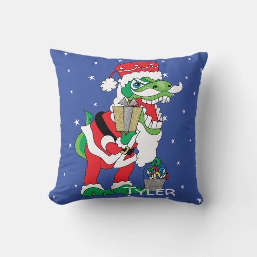 Throw Pillow Merry Christmas TySANTAsaurus Rex