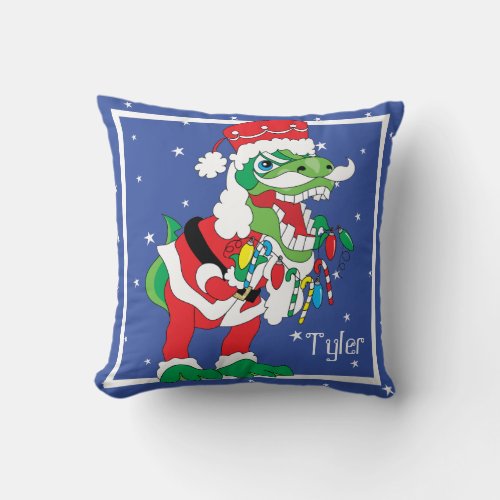 Throw Pillow Merry Christmas TySANTAsaurus Rex 2