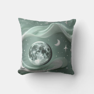 Throw Pillow - Mint Green Celestial Moon