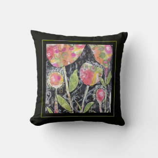 Throw Pillow - Mixed Media Flowers