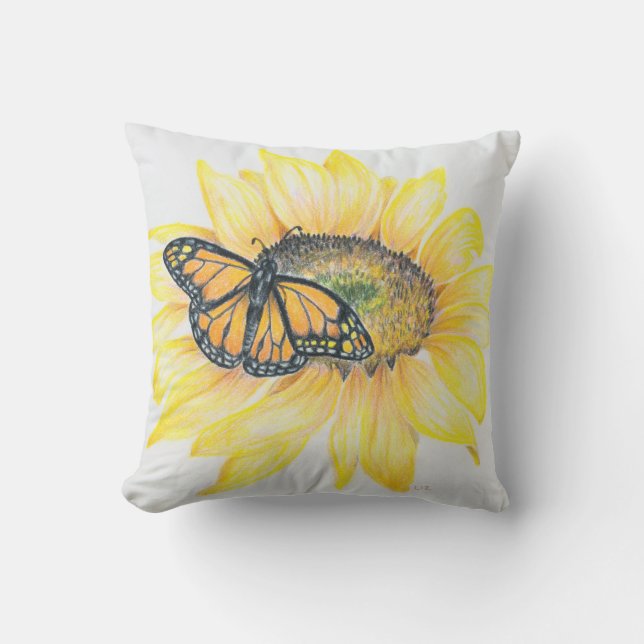 Throw Pillow- Monarch & Sunflower Pillow (Front)