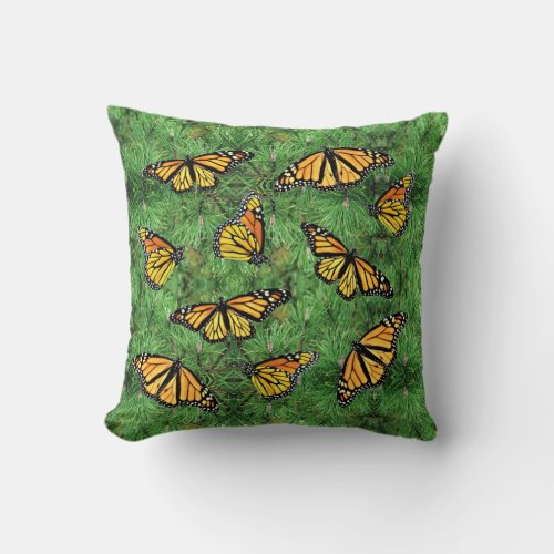 Throw Pillow Monarchs on Pine Boughs
