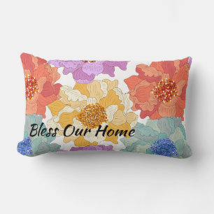 Throw Pillow-Multi Floral Bless Our Home Lumbar Pillow