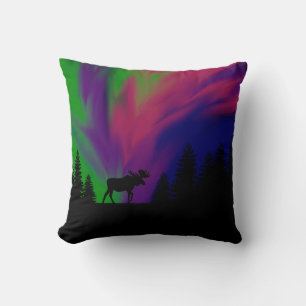 Throw Pillow Northern Lights & Moose
