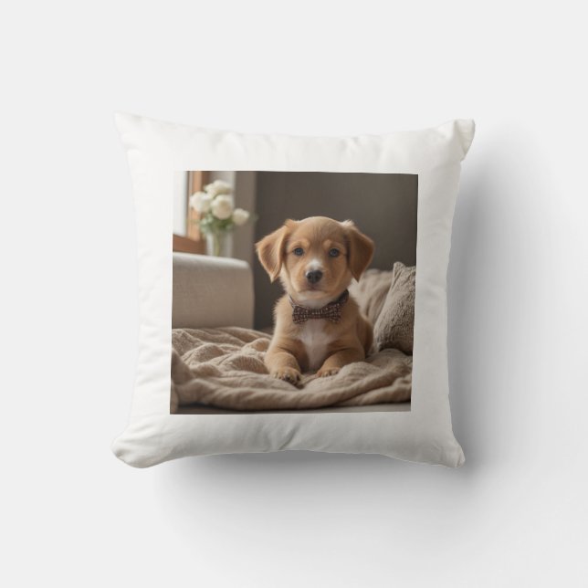 Throw Pillow of Cute Puppy and Paw Print (Front)