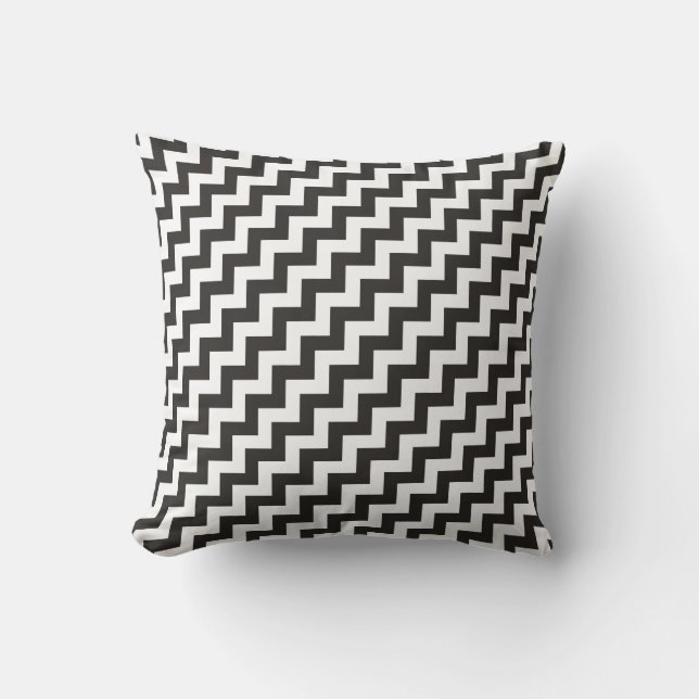 Throw Pillow or Cushion, Black and White Chevrons (Front)