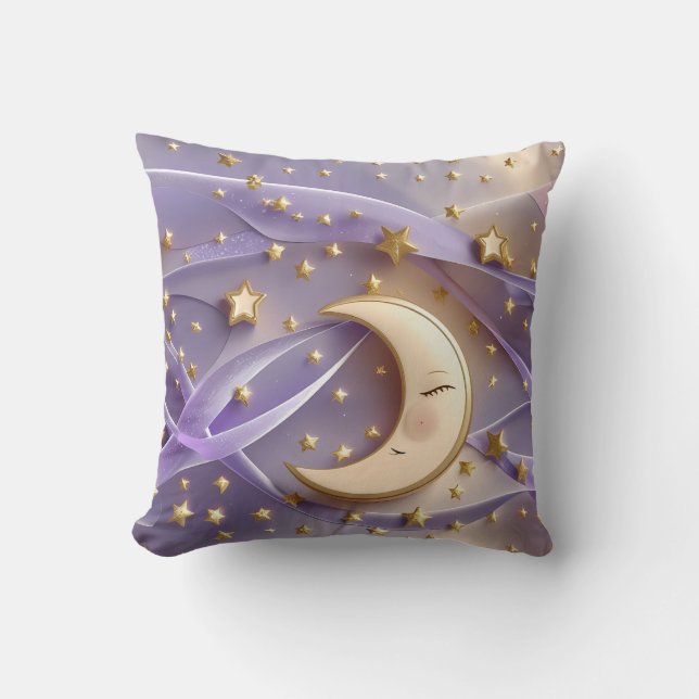 Throw Pillow - Pale Gold Lavender Celestial Moon (Front)