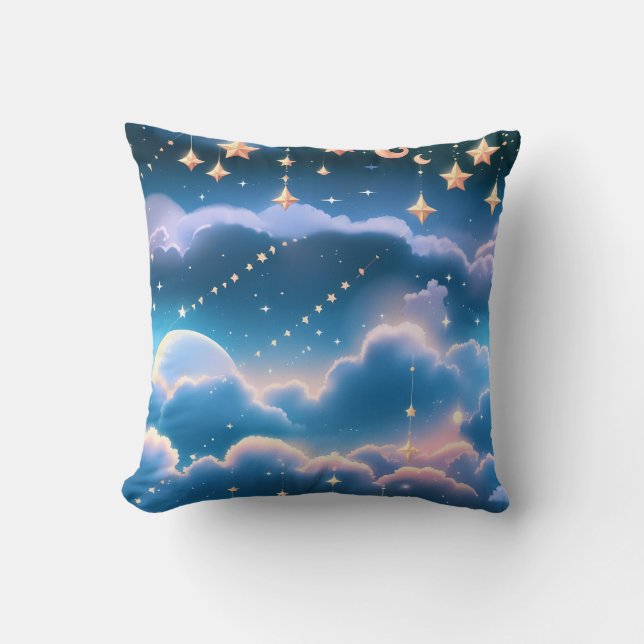 Throw Pillow - Pastel Blue Celestial Moon (Front)