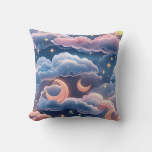 Throw Pillow - Pastel Coral Sky Blue Celestial