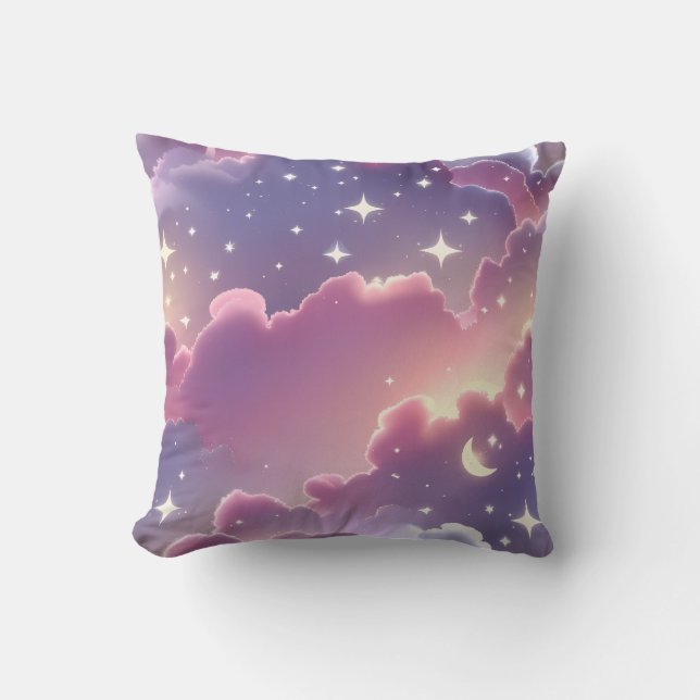 Throw Pillow - Pastel Pink Lavender Celestial Moon (Front)