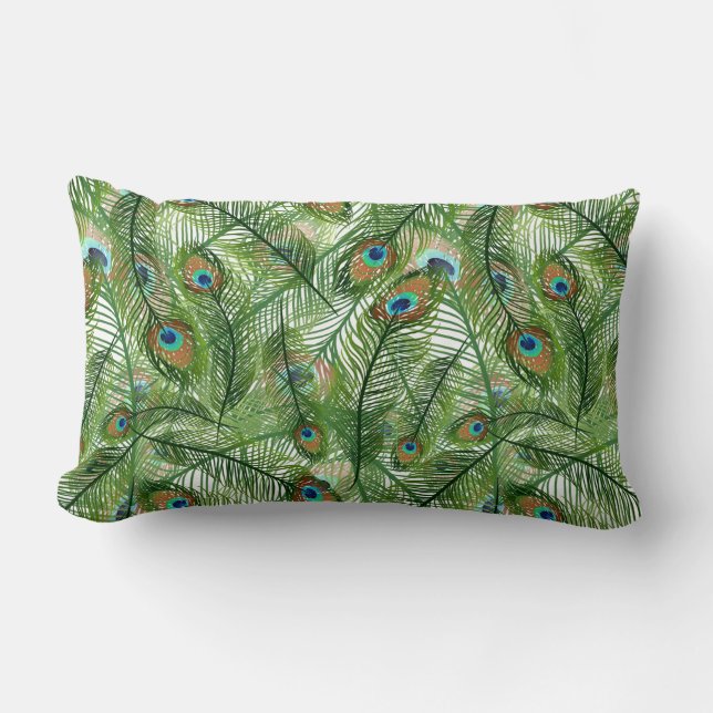 Throw Pillow-Peacock Feathers Lumbar Pillow (Front)