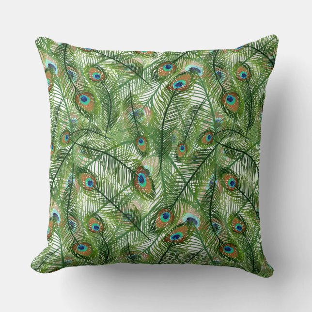 Throw Pillow-Peacock Feathers Pillow (Front)