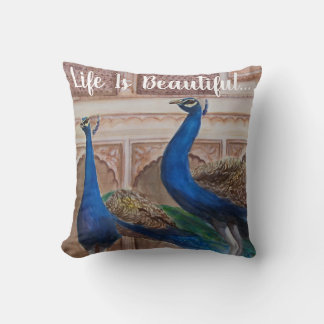 Throw Pillow- Peacocks Of The Mahal Pillow
