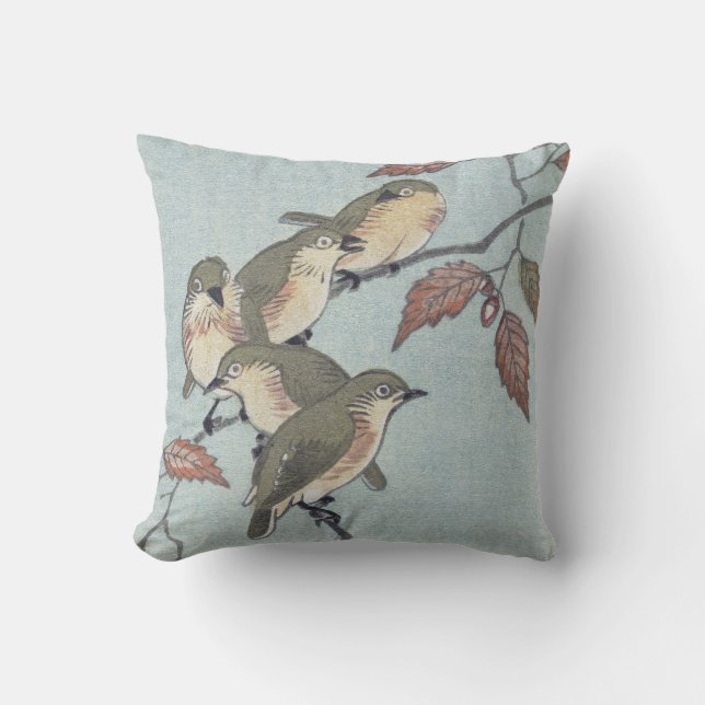 THROW PILLOW PERSONAL INITIAL JAPANESE BIRDS (Front)
