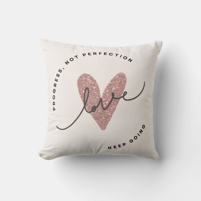 Throw Pillow – Pink Glitter Heart Love Design | In (Front)