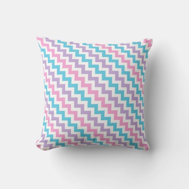 Throw Pillow, Pink, Lavender, Turquoise Chevrons Pillow (Front)
