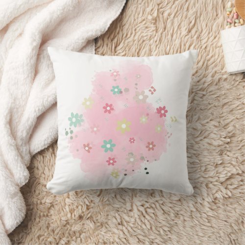 Throw Pillow Pink mist in flowers Small flowers i