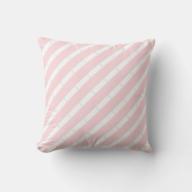 Throw Pillow Pink & White Grey Stripe (Front)