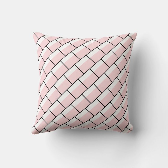 Throw Pillow Pink & White Thin Black Stripe Square (Back)