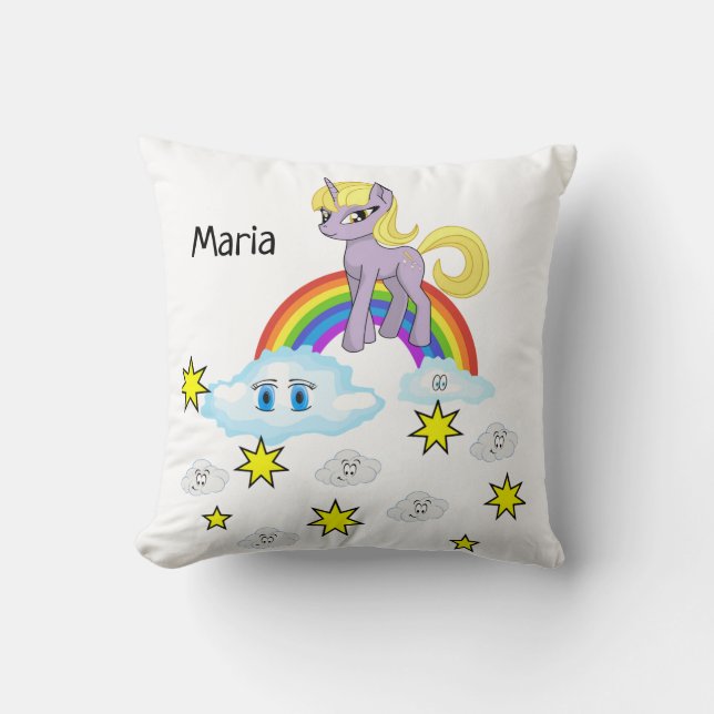 Throw Pillow  Pony Rainbow Clouds Stars (Front)