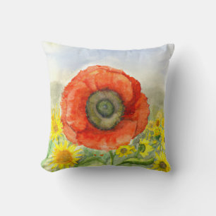 Throw Pillow Poppy and Sunflowers
