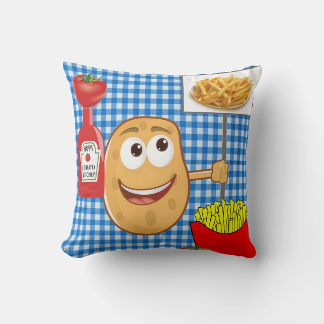 Throw Pillow Potato, French Fries, Ketchup Plaid (Front)