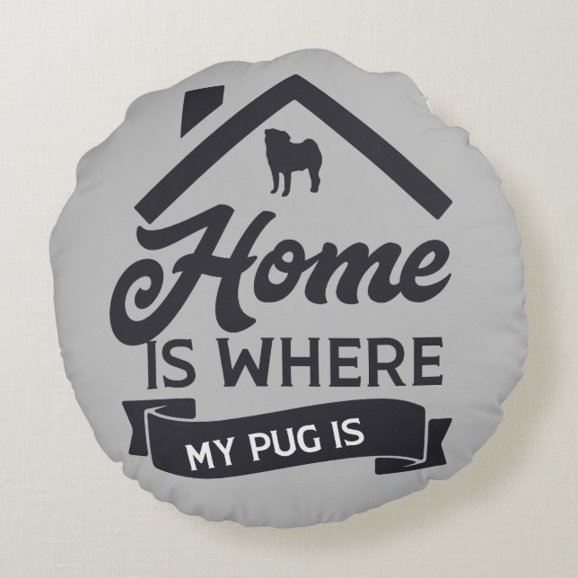 Throw Pillow - Pug Home Blue & Gray (Back)