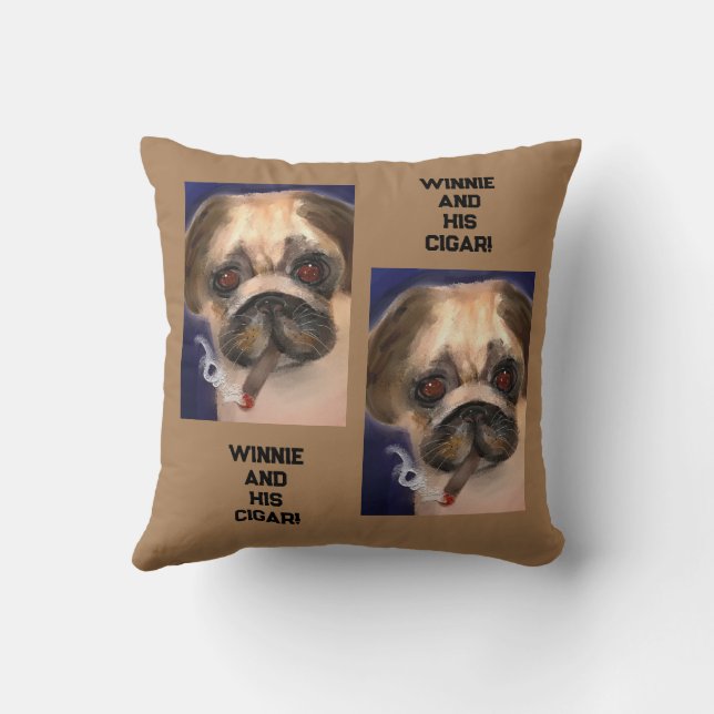 Throw Pillow Pug with Cigar! Funny! (Back)