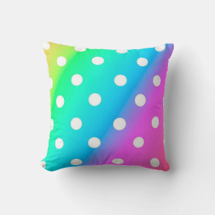 Throw Pillow/Rainbow Colors with White Polka Dots Pillow