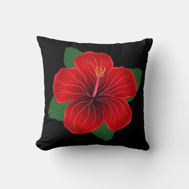 Throw Pillow-Red Hibiscus Pillow (Front)