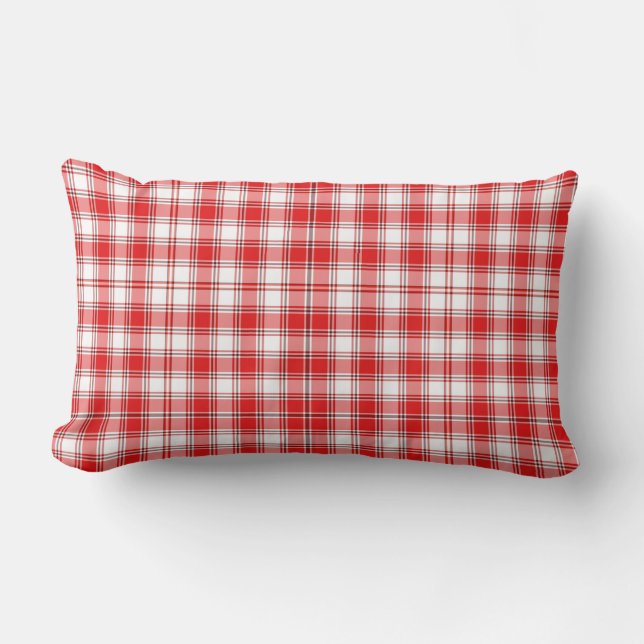Throw Pillow-Red Plaid Lumbar Pillow (Front)