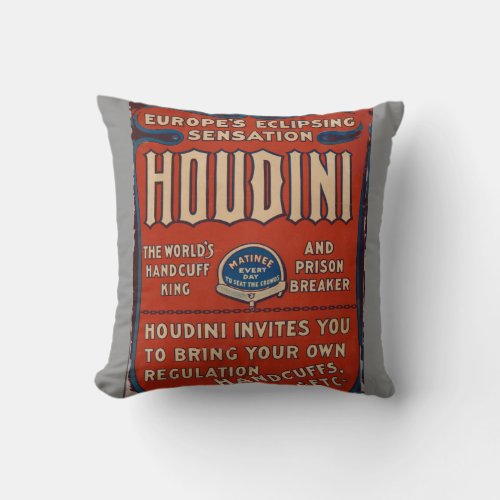 Throw Pillow Reproduction Vintage Houdini Poster