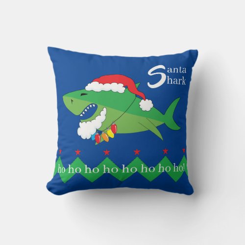 Throw Pillow Santa Shark Christmas