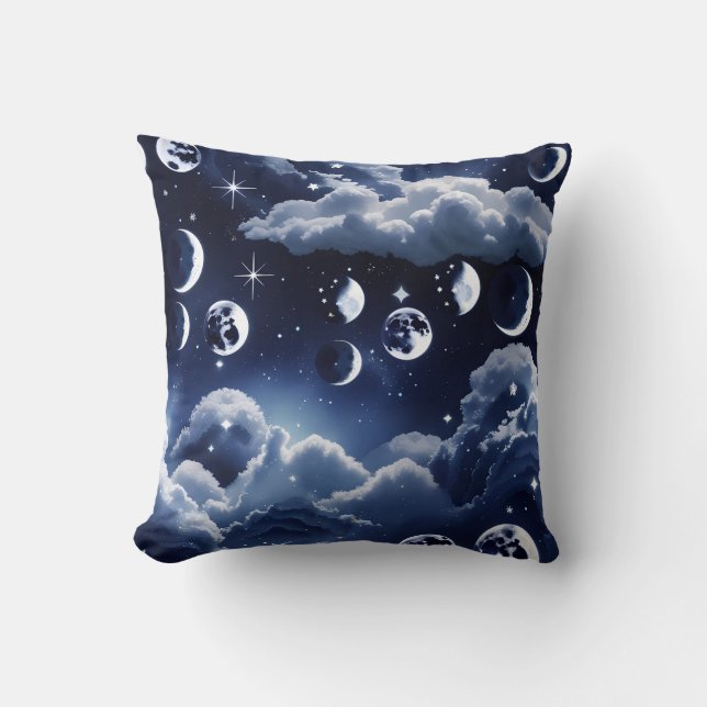 Throw Pillow – Silver Celestial Moon Design (Front)