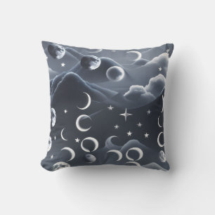 Throw Pillow - Sky Grey Celestial Moon Phases