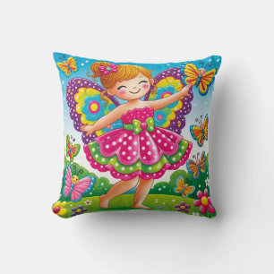 THROW PILLOW "SMILING FAIRY with BUTTERFLIES"