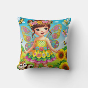 THROW PILLOW "SMILING FAIRY WITH SUNFLOWERS"