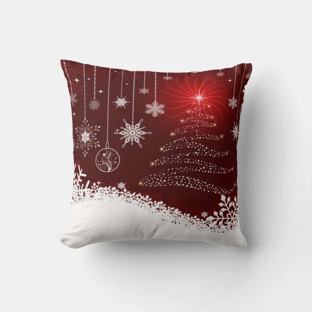 Throw Pillow/Snow Flakes and Christmas Tree Throw Pillow (Front)