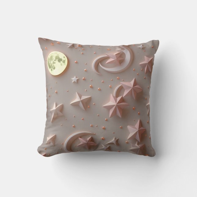 Throw Pillow - Soft Beige Blush Celestial Moon (Front)