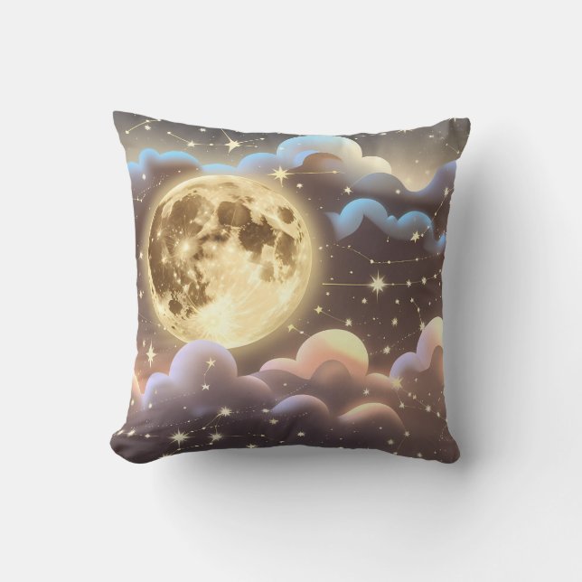 Throw Pillow - Soft Gold Ivory Celestial Moon (Front)
