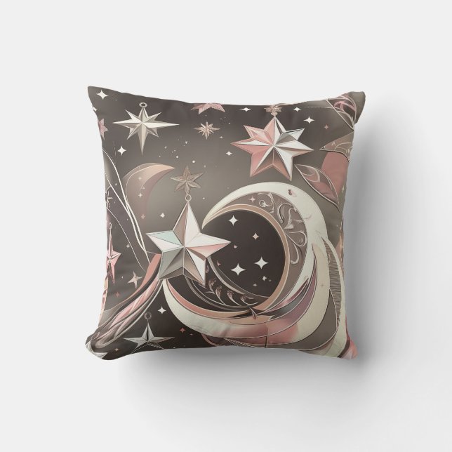 Throw Pillow - Soft Taupe Rose Celestial Moon (Front)