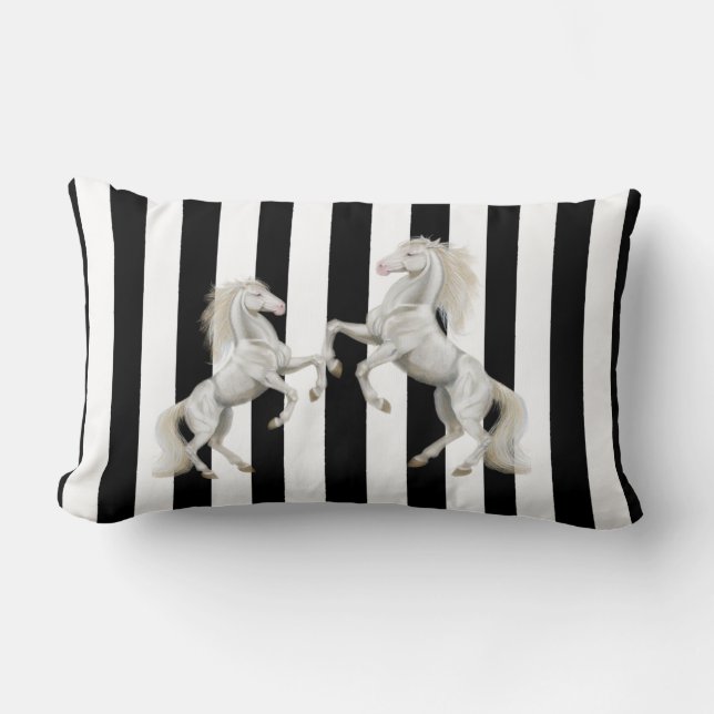 Throw Pillow Stripe Black White Horse (Front)