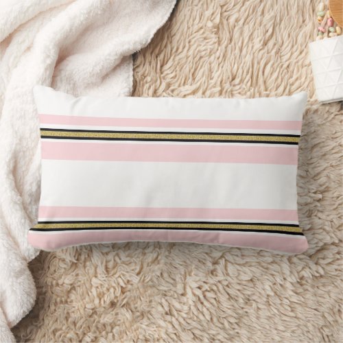 Throw Pillow Stripe Pink & White Gold Black